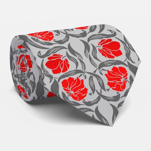 William Morris Pimpernel, Silver Grey en Red Stropdas (Opgerold)