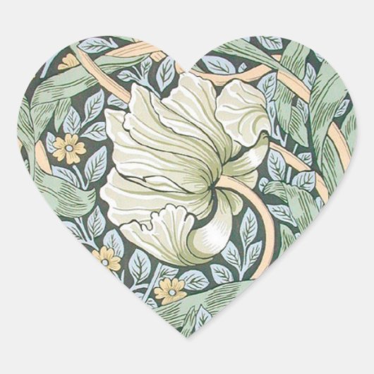 William Morris Pimpernel Tulpen Botanische Kunst Hart Sticker (Voorkant)