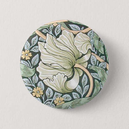 William Morris Pimpernel Tulpen Botanische Kunst Ronde Button 5,7 Cm (Voorkant)