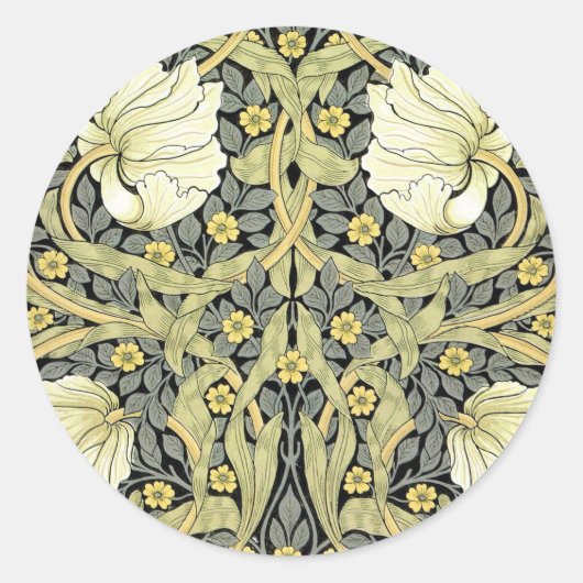 William Morris Pimpernel Tulpen Botanische Kunst Ronde Sticker (Voorkant)