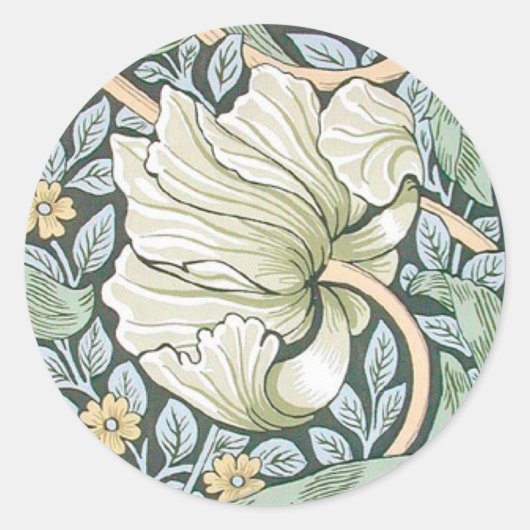 William Morris Pimpernel Tulpen Botanische Kunst Ronde Sticker (Voorkant)