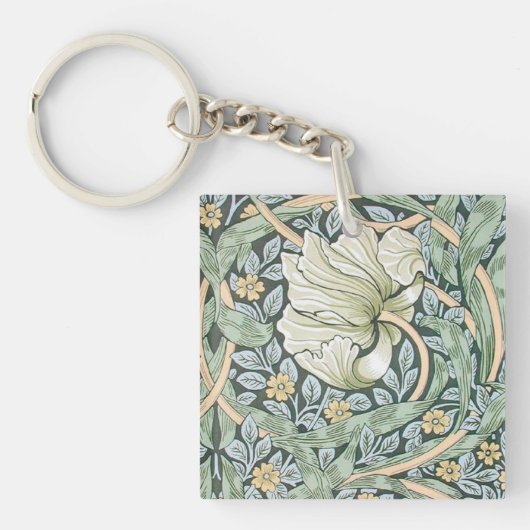 William Morris Pimpernel Tulpen Botanische Kunst Sleutelhanger (Voorkant)