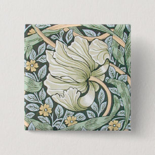 William Morris Pimpernel Tulpen Botanische Kunst Vierkante Button 5,1 Cm
