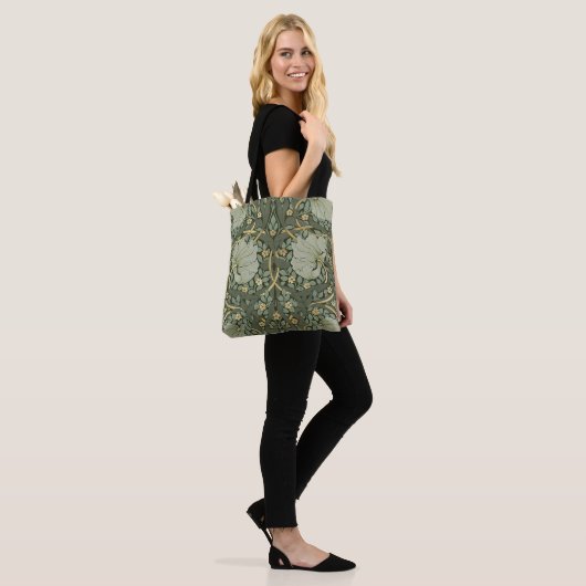 William Morris Pimpernel Warm Green Gold Pattern Tote Bag (Op model)