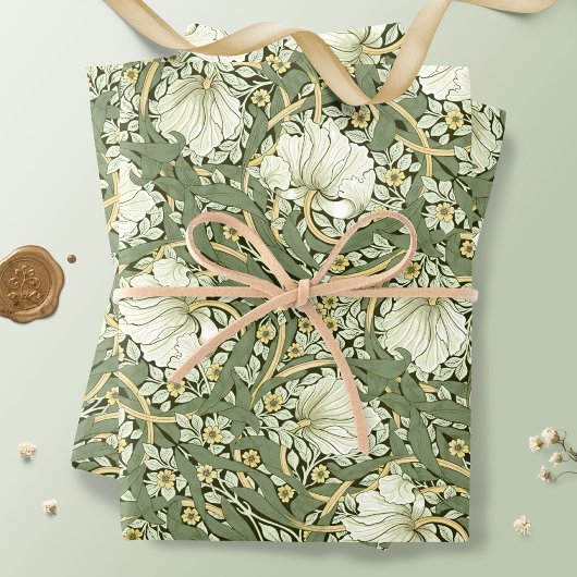 William Morris Pimpernel White Sage Green Inpakpapier Vel