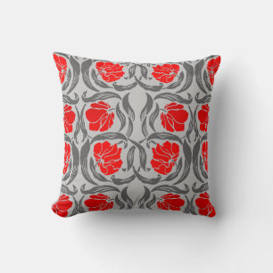 William Morris Pimpernel, Zilver Grijs en Rood Kussen