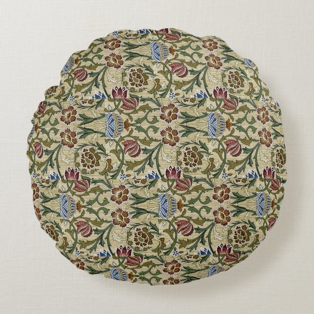  William Morris Pink Blue Brocade Rond Kussen (Voorkant)
