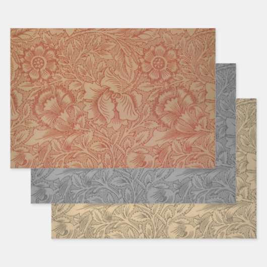 William Morris Pink Poppy Flower Floral Inpakpapier Vel (Set)