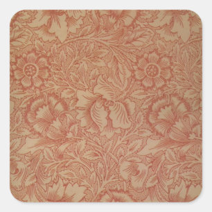 William Morris Pink Poppy Flower Floral Vierkante Sticker