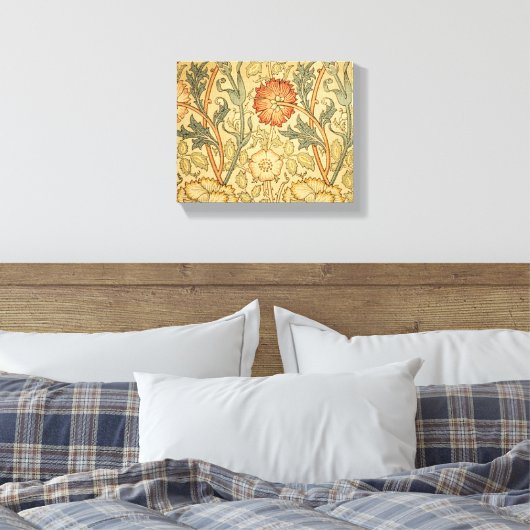 William Morris Pink Rose Bloem Behang Patroon Canvas Afdruk (Insitu (Slaapkamer))