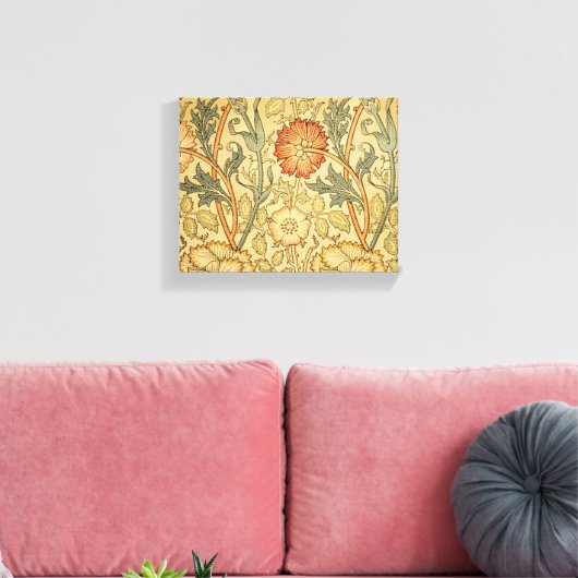 William Morris Pink Rose Bloem Behang Patroon Canvas Afdruk (Insitu (Woonkamer))