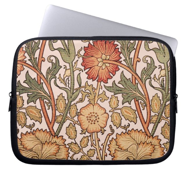 William Morris Pink Rose Bloem Behang Patroon Laptop Sleeve (Voorkant)