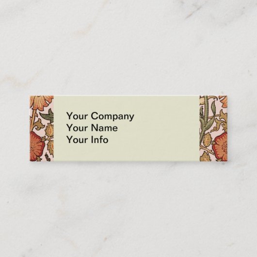 William Morris Pink Rose Bloem Behang Patroon Mini Visitekaartje (Voorkant)