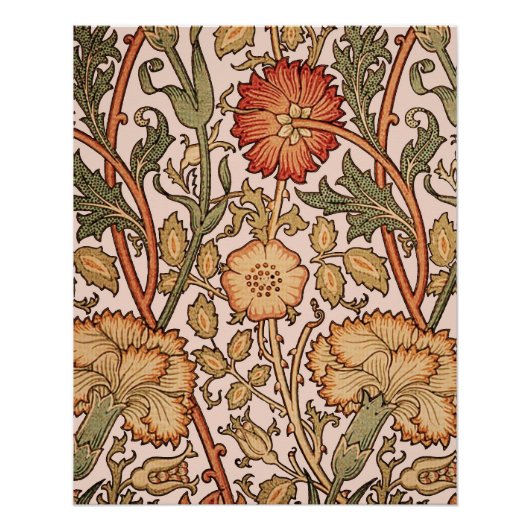 William Morris Pink Rose Bloem Behang Patroon Poster (Voorkant)