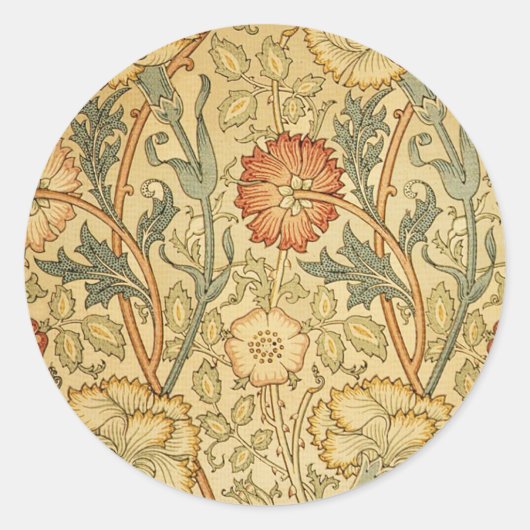 William Morris Pink Rose Bloem Behang Patroon Ronde Sticker (Voorkant)
