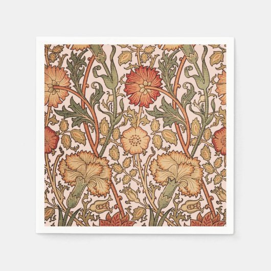 William Morris Pink Rose Bloem Behang Patroon Servetten (Voorkant)