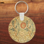 William Morris Pink Rose Bloem Behang Patroon Sleutelhanger (Voorkant)
