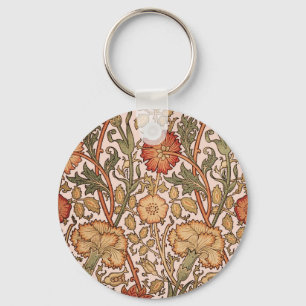 William Morris Pink Rose Bloem Behang Patroon Sleutelhanger