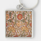 William Morris Pink Rose Bloem Behang Patroon Sleutelhanger (Voorkant)