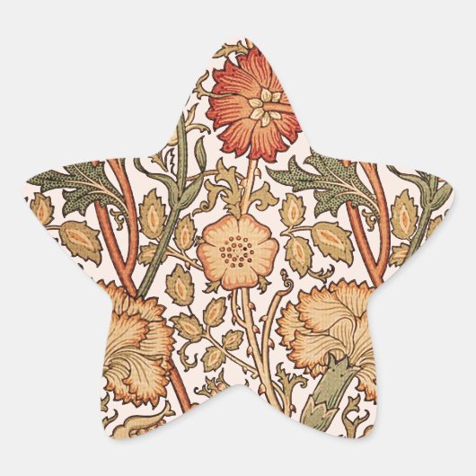 William Morris Pink Rose Bloem Behang Patroon Ster Sticker (Voorkant)