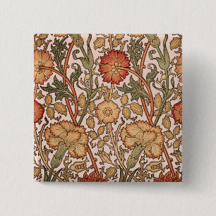 William Morris Pink Rose Bloem Behang Patroon Vierkante Button 5,1 Cm