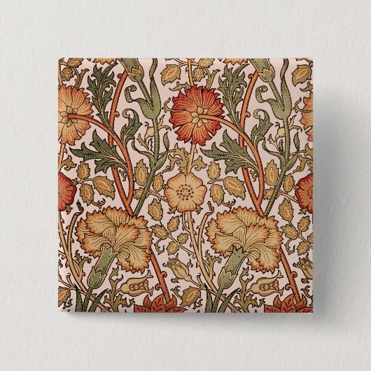 William Morris Pink Rose Bloem Behang Patroon Vierkante Button 5,1 Cm (Voorkant)