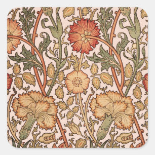William Morris Pink Rose Bloem Behang Patroon Vierkante Sticker