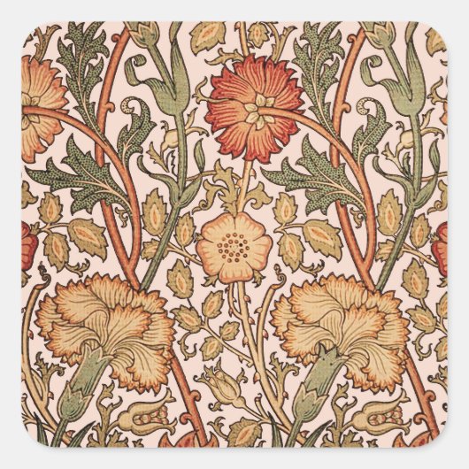 William Morris Pink Rose Bloem Behang Patroon Vierkante Sticker (Voorkant)