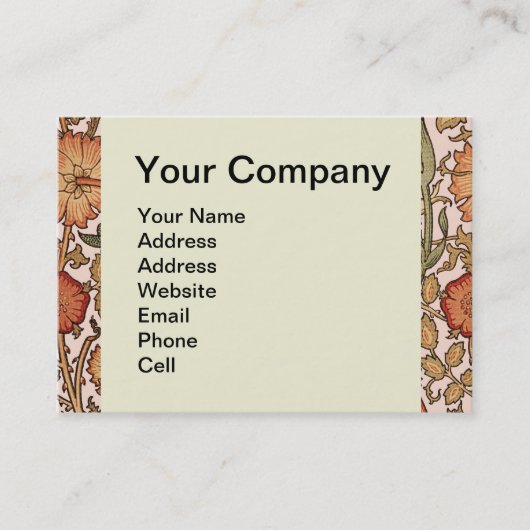 William Morris Pink Rose Bloem Behang Patroon Visitekaartje (Voorkant)