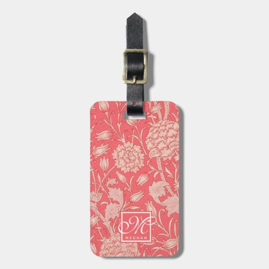 William Morris - Pink Wild Tulips & Monogram Bagagelabel (Voorkant verticaal)