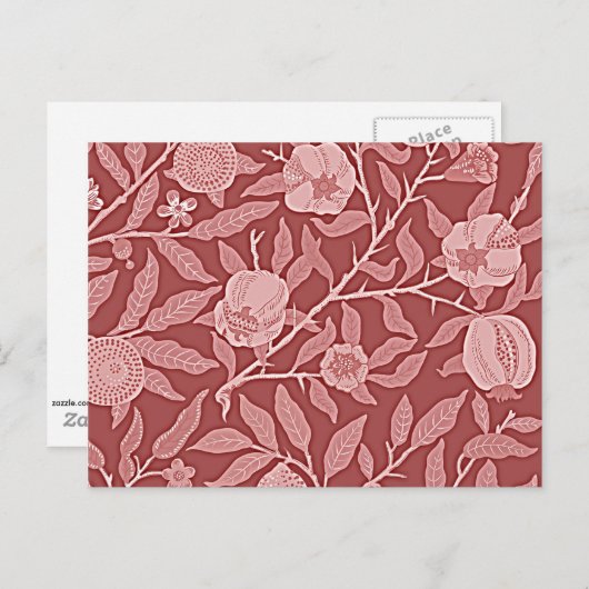 William Morris - Pomegranate (rood) ontwerp Briefkaart (Voorkant / Achterkant)