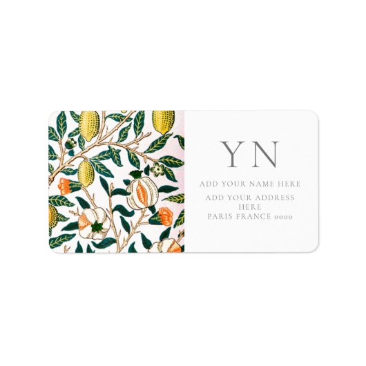 WILLIAM MORRIS POMEGRANATES ADDRESS ETIKET (Voorkant)