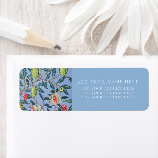 WILLIAM MORRIS "POMEGRANATES" KERNADRESETIKET ETIKET (Insitu)