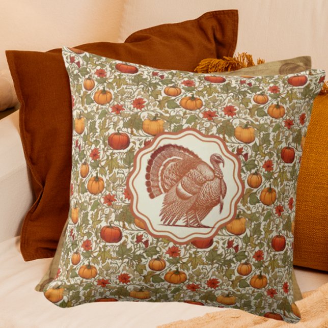 William Morris Pompoenen Wilde Kalkoen  Kussen (Happy Turkey Day!)