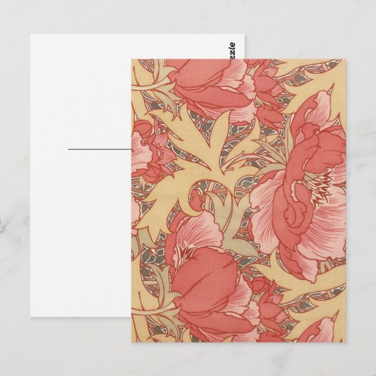 William Morris Poppies Floral Art Nouveau Pattern Briefkaart (Voorkant / Achterkant)