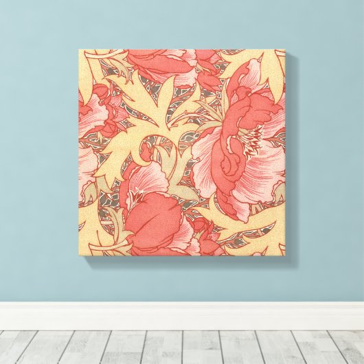 William Morris Poppies Floral Art Nouveau Pattern Canvas Afdruk (Insitu (Houten vloer))
