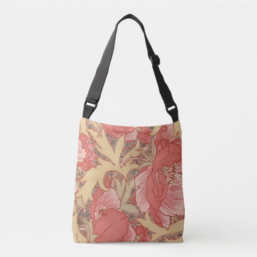 William Morris Poppies Floral Art Nouveau Pattern Crossbody Tas (Voorkant)