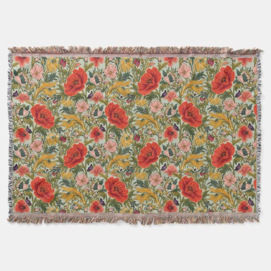 William Morris Poppies Floral Art Nouveau Pattern Deken (Voorkant)
