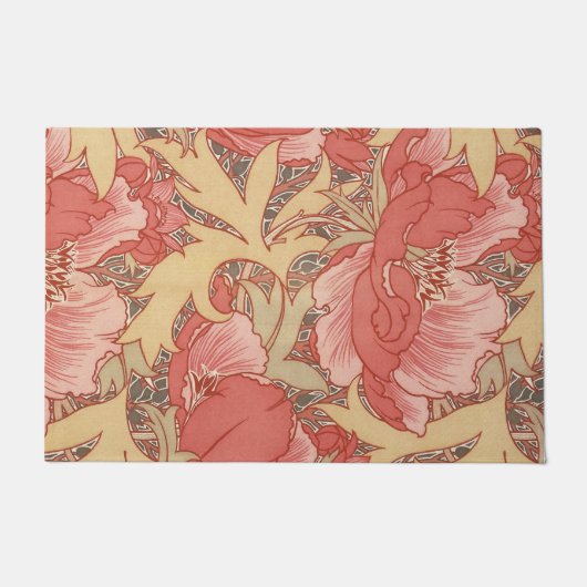 William Morris Poppies Floral Art Nouveau Pattern Deurmat (Voorkant)
