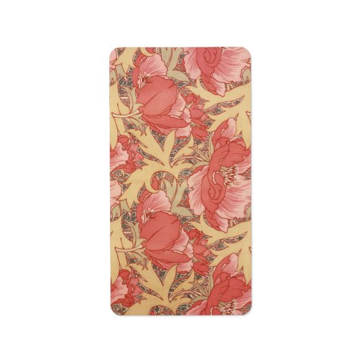William Morris Poppies Floral Art Nouveau Pattern Etiket (Voorkant)