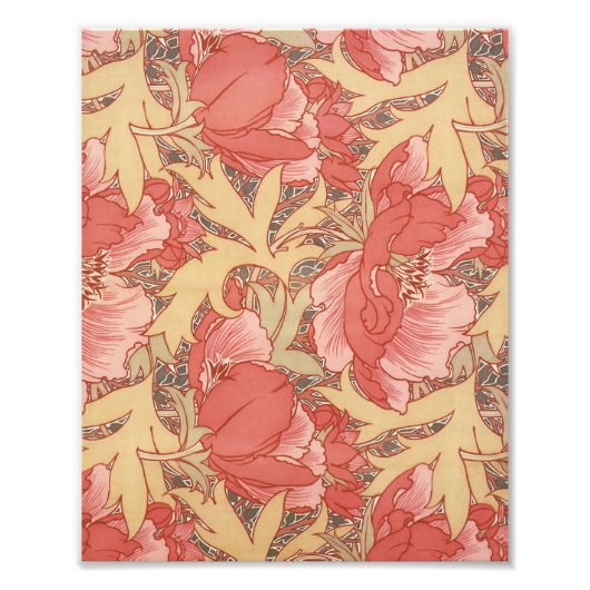 William Morris Poppies Floral Art Nouveau Pattern Foto Afdruk (Voorkant)
