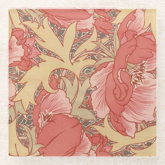 William Morris Poppies Floral Art Nouveau Pattern Glazen Onderzetter (Voorkant)