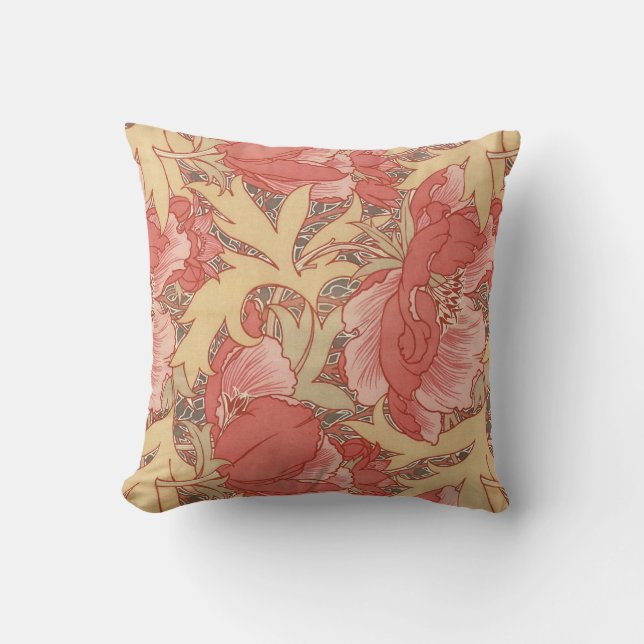William Morris Poppies Floral Art Nouveau Pattern Kussen (Voorkant)