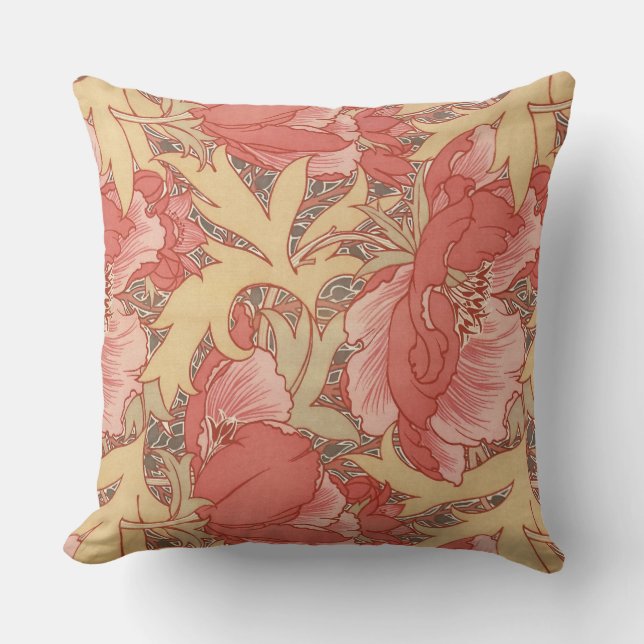 William Morris Poppies Floral Art Nouveau Pattern Kussen (Voorkant)