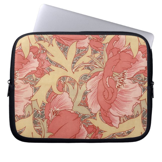 William Morris Poppies Floral Art Nouveau Pattern Laptop Sleeve (Voorkant)