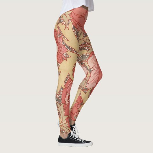 William Morris Poppies Floral Art Nouveau Pattern Leggings (Rechts)