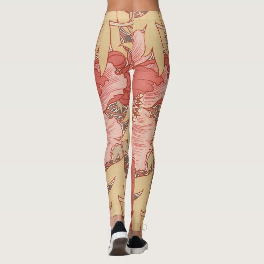 William Morris Poppies Floral Art Nouveau Pattern Leggings (Achterkant)