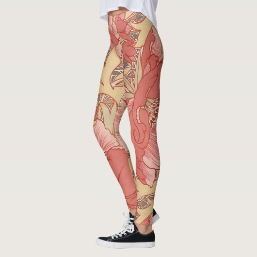 William Morris Poppies Floral Art Nouveau Pattern Leggings (Links)