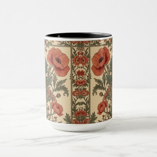William Morris Poppies Floral Art Nouveau Pattern Mok (Midden)