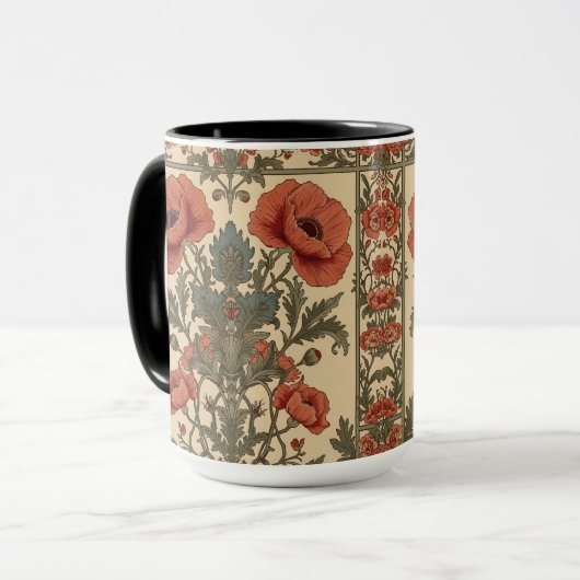 William Morris Poppies Floral Art Nouveau Pattern Mok (Voorkant links)